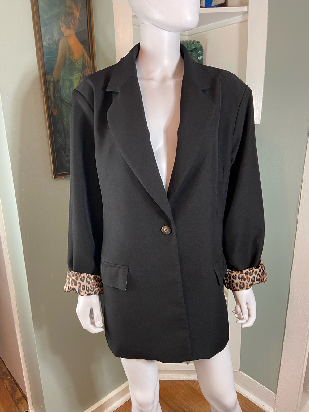 NWOT Black 3XL Single-Button Women's Blazer Jacket Leopard Print Lining